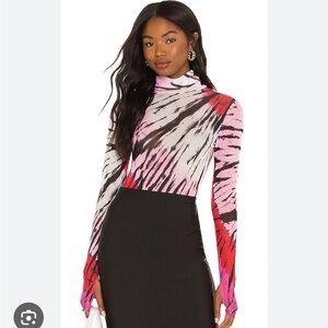 AFRM Zadie Pink and Black Tie-Dye Long Sleeve Top